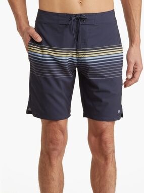 Travis Mathew Men's Board Shorts Size 42 Blue Striped Swim Surf Beach NWT